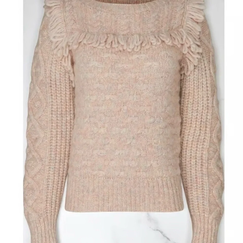 LoveShackFancy Pink Textured Sweater with Fringe - Picture 4 of 8